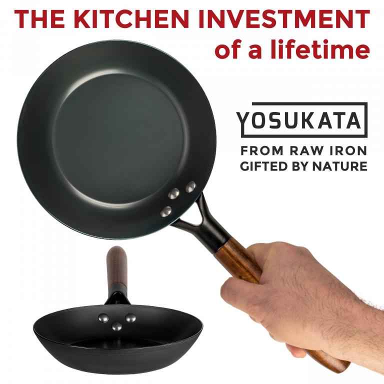 Yosukata Skillet Pan 20 cm (7,9-inch, Black Carbon Steel, Pre-Seasoned)