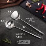 Small Yosukata Utensils Set: 43 cm (17-inch) Stainless Steel Wok Spatula & Ladle