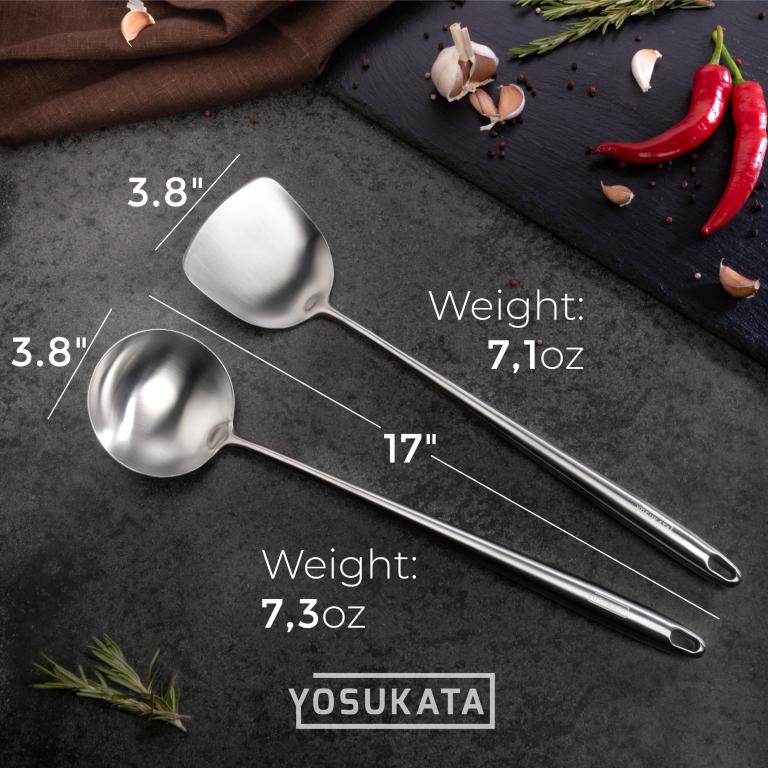Yosukata Black Carbon Steel Wok 14-inch (36cm)+Spatula and Ladle Set
