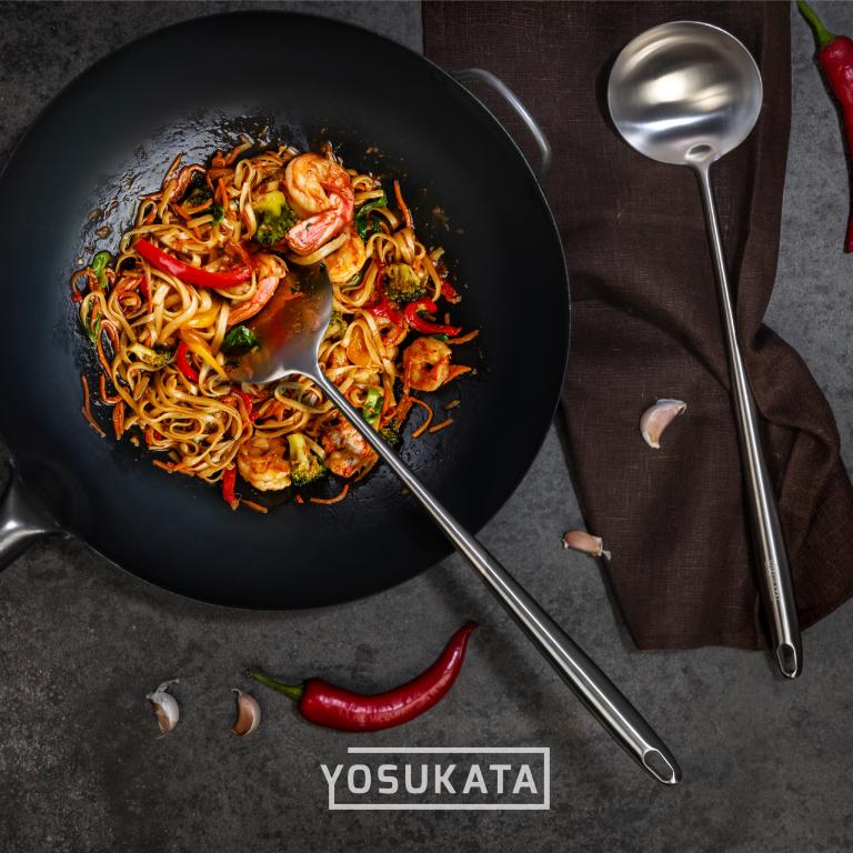Yosukata Utensils Set: 43 cm (17-inch) Stainless Steel Wok Spatula & Ladle