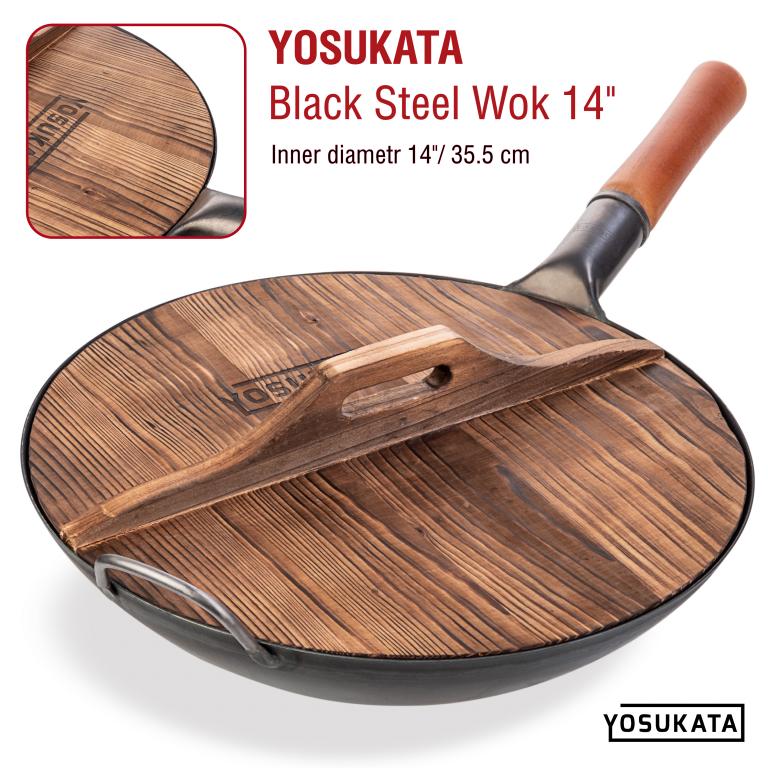 Yosukata 36 cm (14-inch) Wooden Wok Lid with Carbonized Finish
