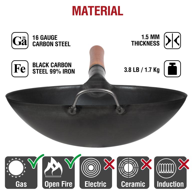 Yosukata Black Carbon Steel Wok 14-inch (36cm)+Spatula and Ladle Set