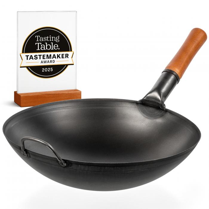 14-inch (36cm) Pre-Seasoned Black Carbon Steel Wok with Round Bottom