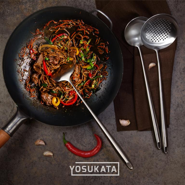 Yosukata Utensils Wok Set (17-inch Spatula & Ladle & Skimer Stainless Steel)